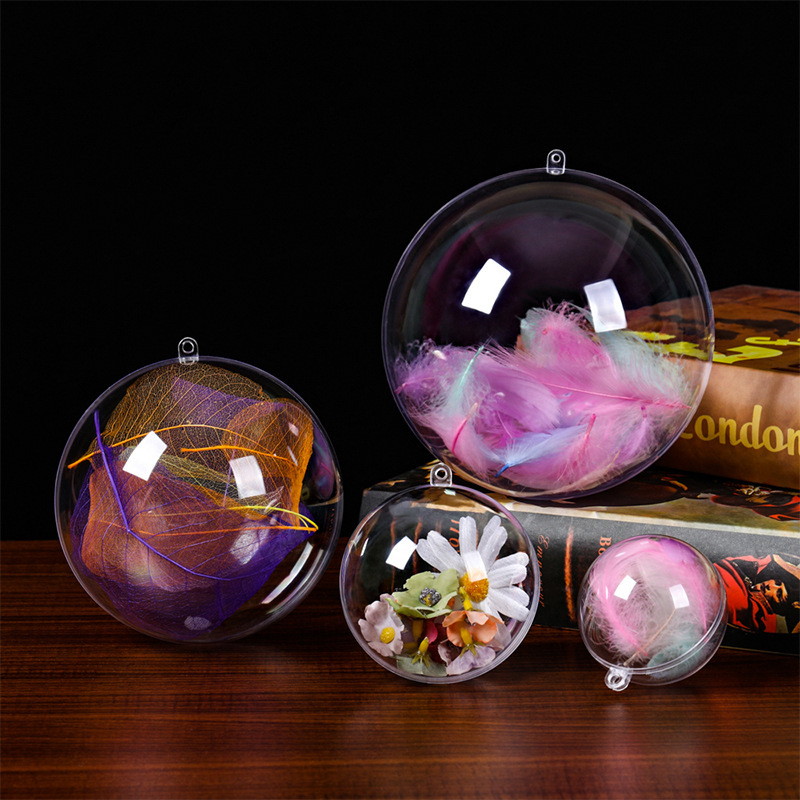 Fábrica al por mayor ps bola de Navidad bola transparente acrílico bola hueca decoración festiva bola colgante bola de plástico