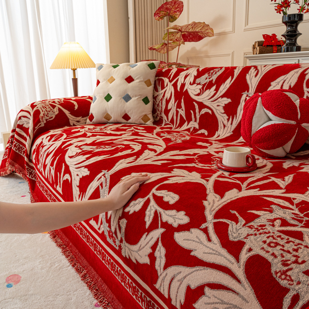 Wedding Festive Red Sofa Cover Cloth Anti-Cat Claw Anti-Slip Sofa Towel Full Cover Red Wedding Engagement Sofa Towel