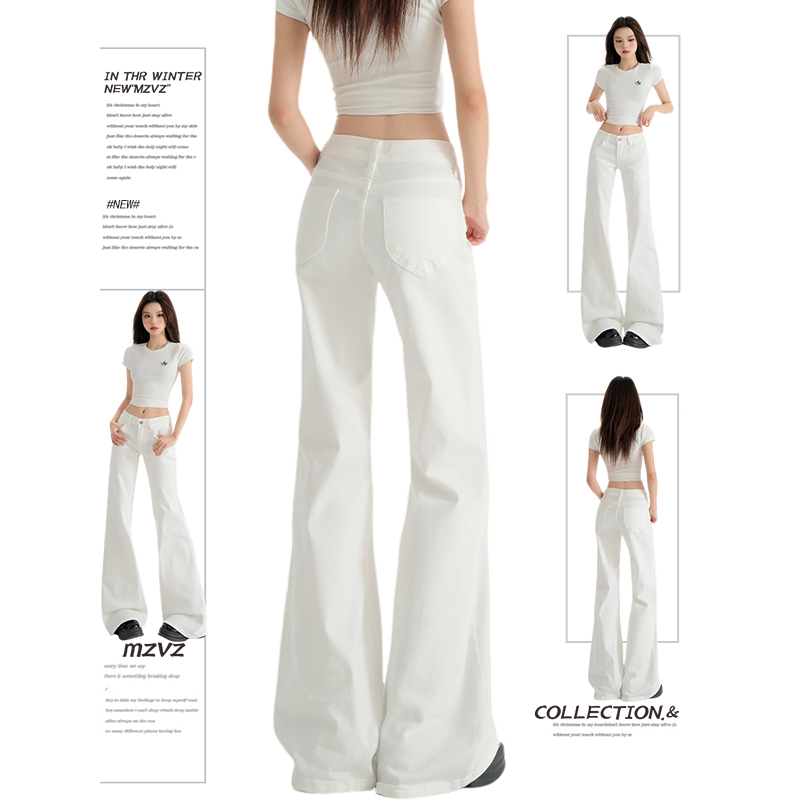 Low-Waisted White Flared Jeans for Women, Spring and Summer Loose Wide-Leg Straight Flare Pants, Slimming White Pants for Women
