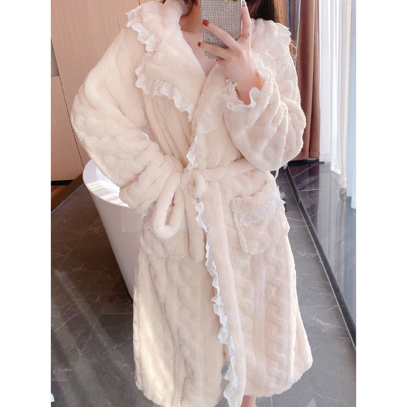 Flannel Sexy Pure Desire 2025 New Style Women's Nightgown Autumn and Winter Coral Fleece Bathrobe Thickened Bathrobe Dress Long Style Flannel Sexy Pure Desire 2025 New Style Women's Nightgown Autumn and Winter Coral Fleece Bathrobe Thickened Bathrobe Dress Long Style