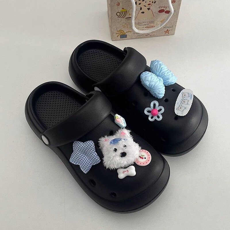 Thick-Soled Heightening Beach Toe-Toe Sandals 2025 Spring and Summer New Style Bow-Knot Puppy Hole Shoes for Women to Wear Outside