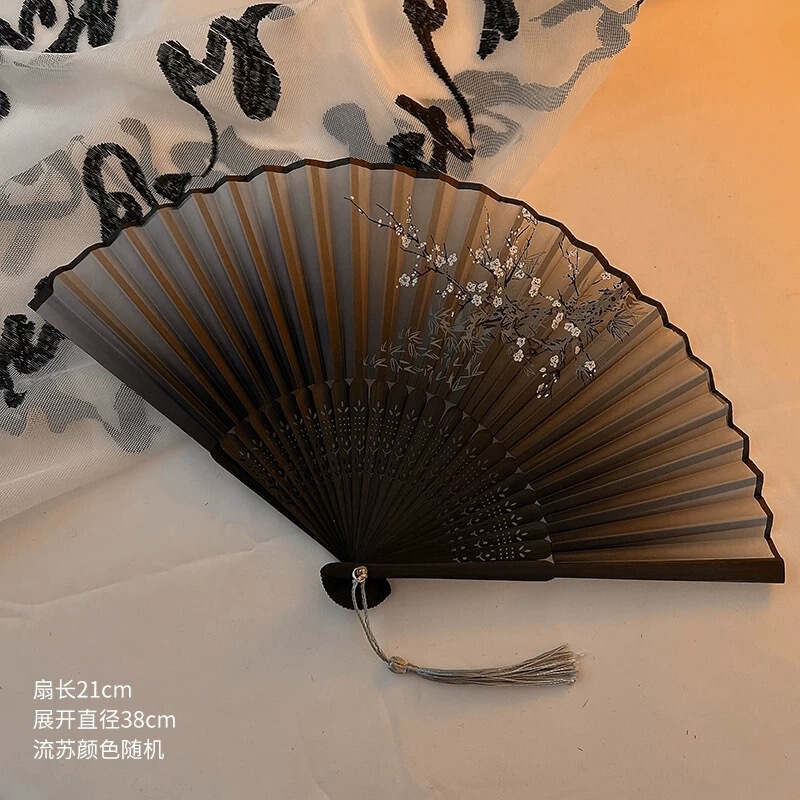 新型扇子古風絹織物扇風機中国風水墨蘭ハスの花梅の折り畳み扇新中国式折扇写真|undefined