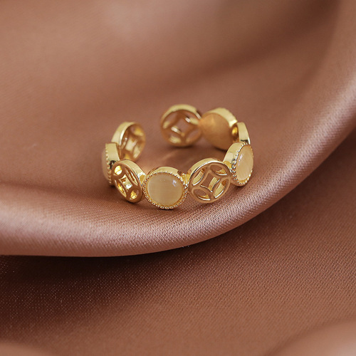 Cross-border personalized fashion ring retro niche cat eye rhinestone bow flower geometric open ring hand ornaments