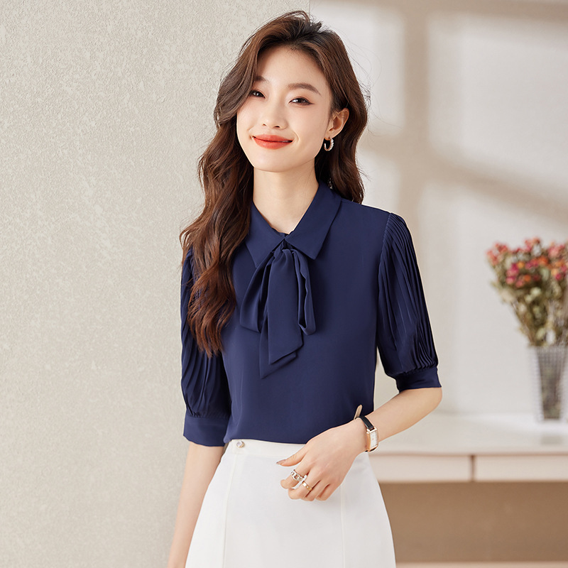 Spring professional design shiffon shirt with bow