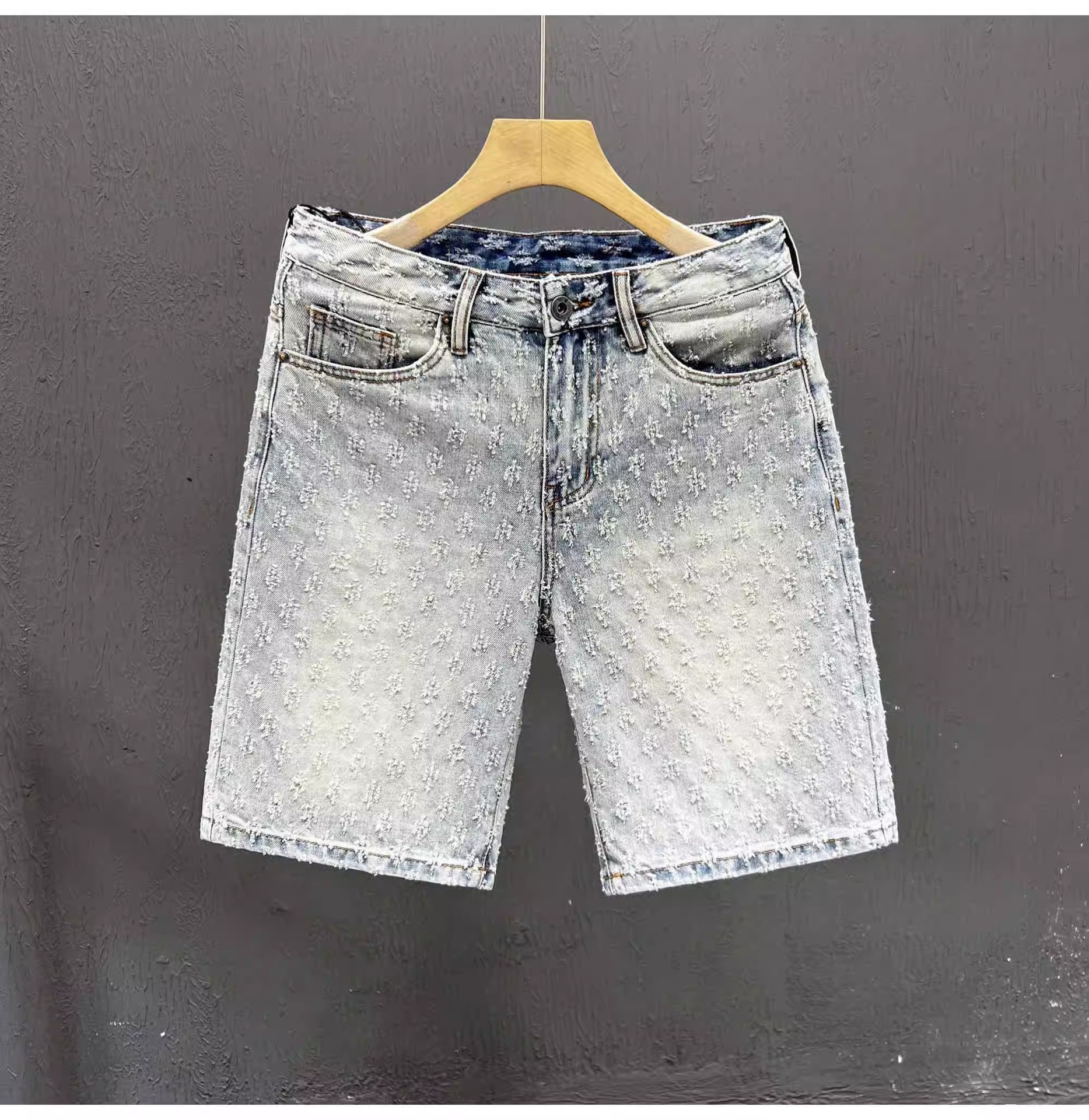 Men's Clothing Men's Retro Jacquard Denim Shorts Summer Design High Street Style Washed Five Point Athletic Pants_mkmklike.com