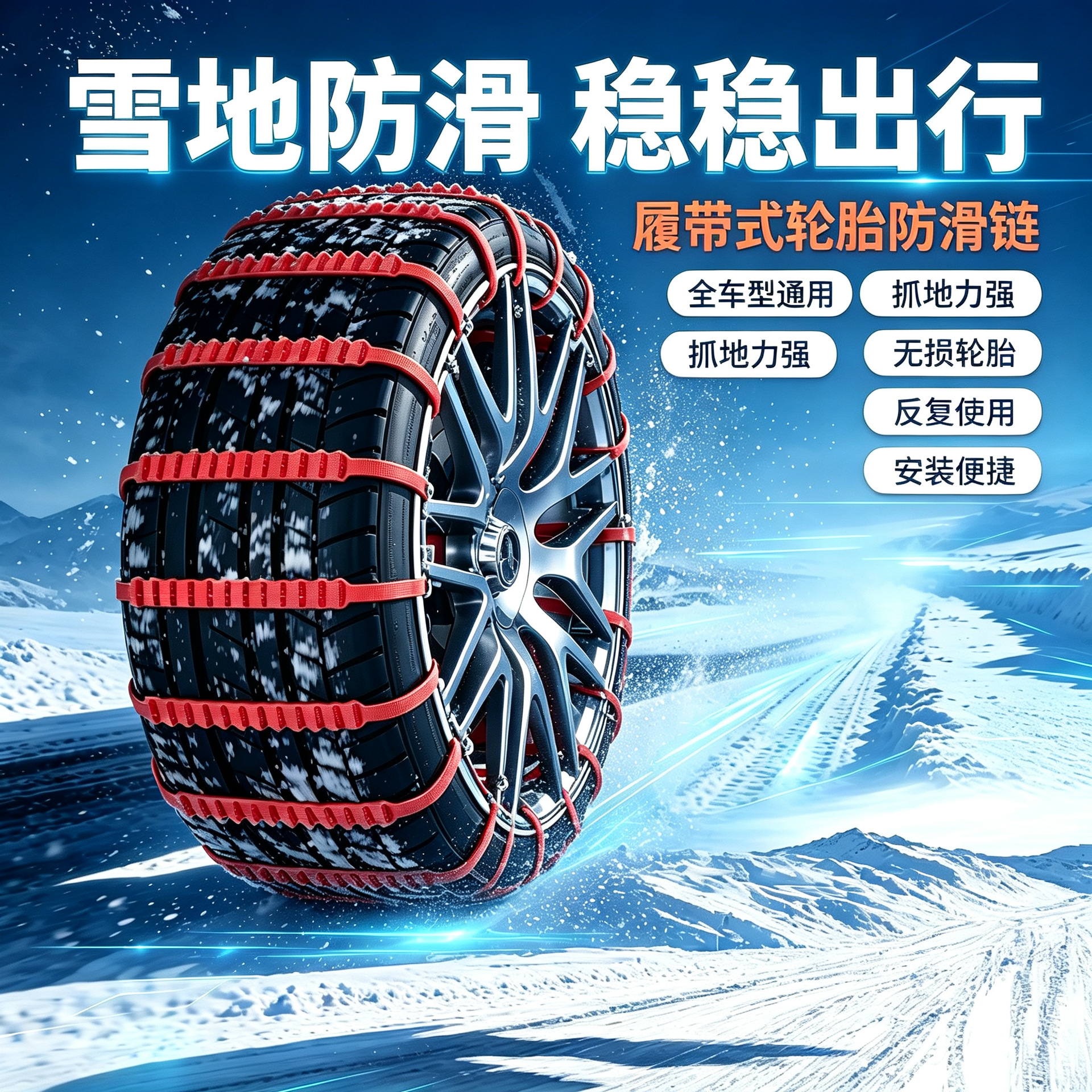 Car Winter Emergency Anti-Slip Chains, Thickened Universal Model for Sedans, SUVs, Off-Road Vehicles, Tie-Down Anti-Slip Chains, Factory Wholesale