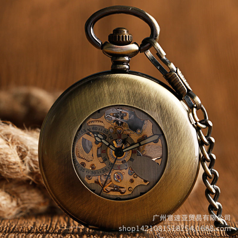 Manufacturer's Ready-Made Hot-Selling Large Size Qinggu Cut Out Glossy Fully Automatic Mechanical Pocket Watch Men's and Women's Gift Mechanical Watch
