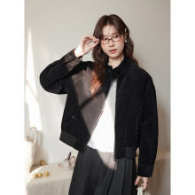 【勃艮第绒红】歌铭复古灯芯绒立领外套女装秋季机车服夹克N624C