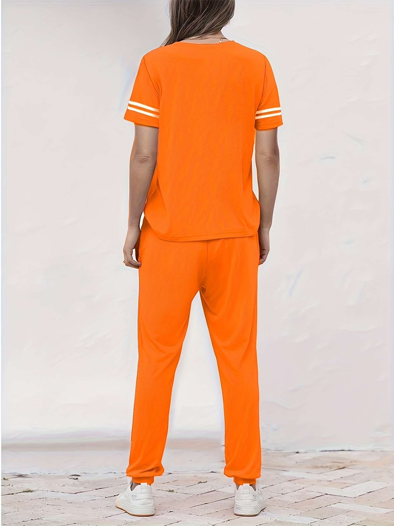 Women's Two Piece Pant Set Round Neck Short Sleeve Summer Outfit_voghion.com