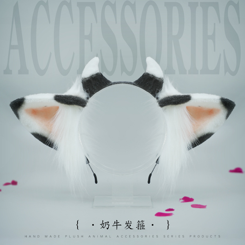 De una sola pieza hecha a mano lindo felpa accesorios para el cabello KC vaca oreja diadema simulación bestia oído tocado Accesorios de rendimiento