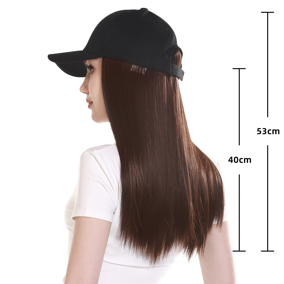 Perruque Synthétique Femme Une pièce Cheveux Longs Raides Fibre Chimique Baseball Perruque Chapeau Naturel Tête Complète Ensemble_voghion.com