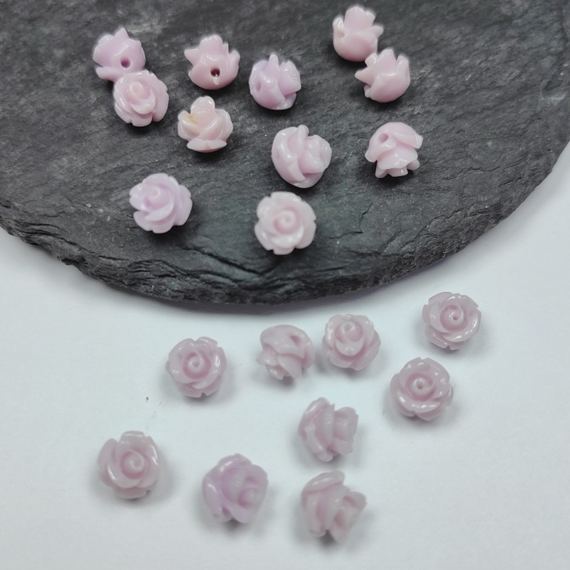 貝殼粉壓花 立體小玫瑰花苞橫孔約6mm多色頭飾髮夾DIY飾品配件材