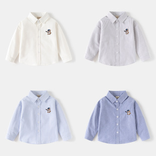 Children's Spring Long-Sleeved Shirts New Boys' Oxford Thin Coats for Small and Medium-Sized Children Casual Embroidered Shirts Trendy Wholesale