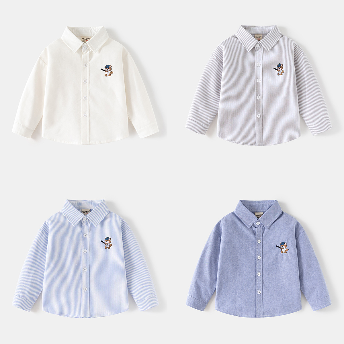 Children's Spring Long-Sleeved Shirts New Boys' Oxford Thin Coats for Small and Medium-Sized Children Casual Embroidered Shirts Trendy Wholesale