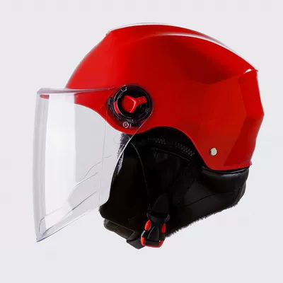 Helmet Full-Coverage Lightweight Winter Windproof, Motosiklet kaskı (dəbilqə) - half-helmet-red-removable-scarf-one-size-fits-all