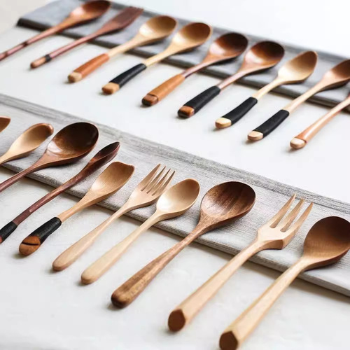 Sanchuang children's retro style Japanese creative wooden spoon spoon long handle wooden spoon solid wood coffee spoon