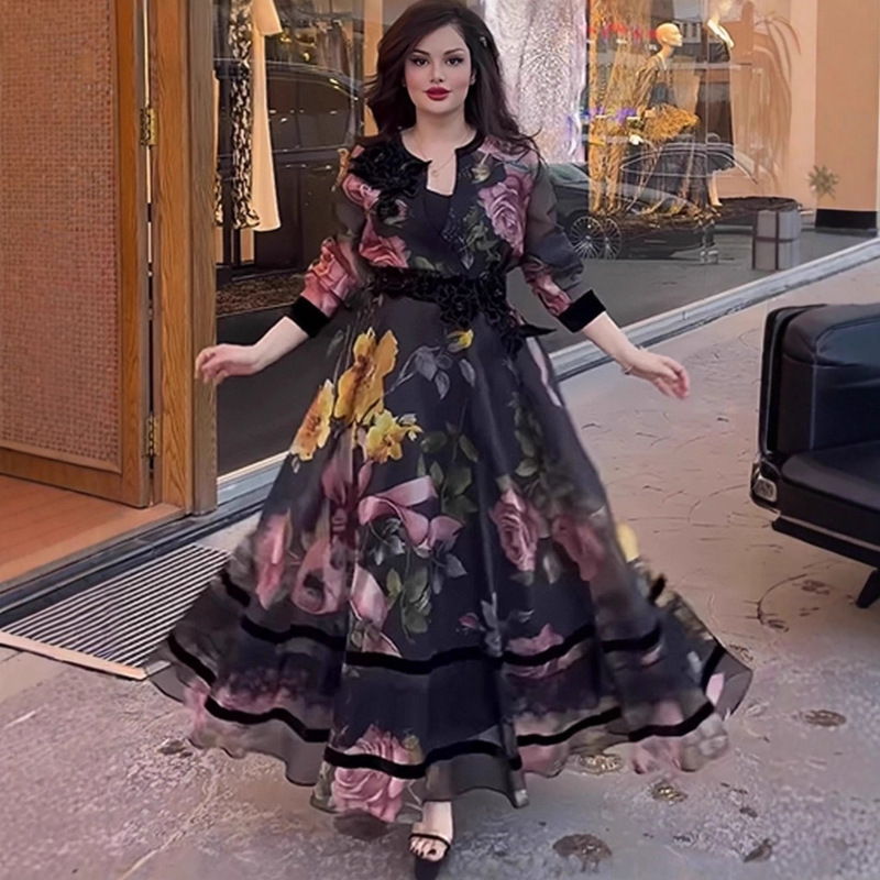 2025 Amazon European and American Cross-Border Autumn New Printed Fashion Loose Women's Long-Sleeved Dress 2025 Amazon European and American Cross-Border Autumn New Printed Fashion Loose Women's Long-Sleeved Dress