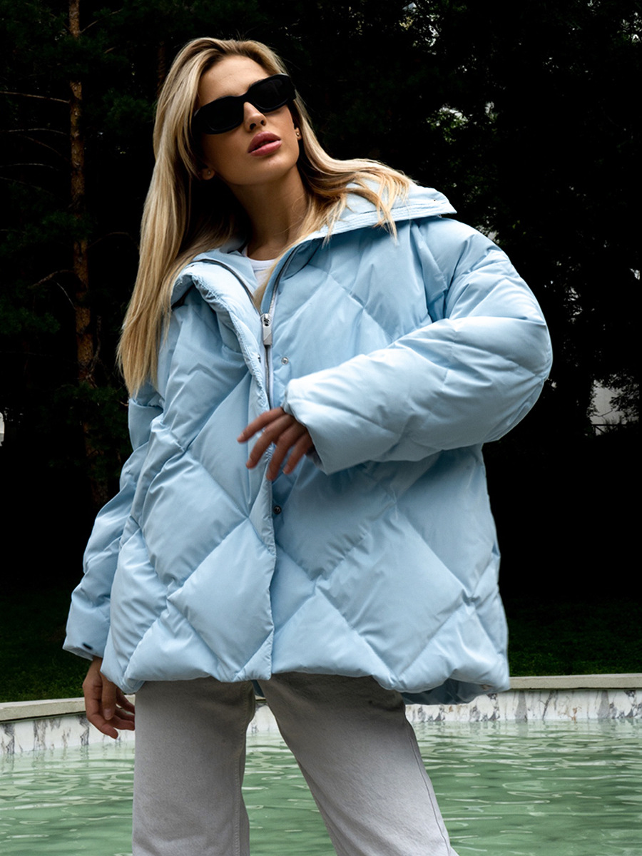 Chaqueta de algodón rombo transfronteriza Europa y América 2025 otoño e invierno nuevo estilo chaqueta suelta chaqueta de algodón de solapa brillante mate chaqueta casual