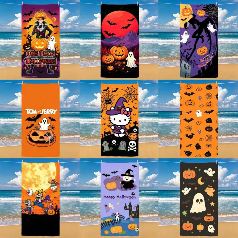 Cross-Border Halloween Pumpkin Print Quick-Drying Beach Towel Microfiber Skin-Friendly Towel Seaside Swimming Sports Bath Towel