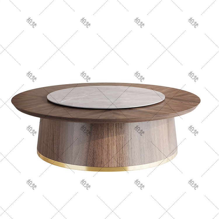 Nueva habitación privada de estilo chino con mesa giratoria eléctrica de losa de piedra, mesa redonda grande de madera maciza de 1.8 m para 24 personas, juego de mesa y sillas de comedor para hotel.