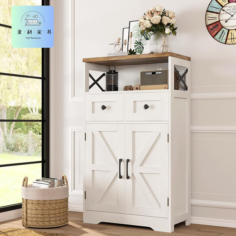 Panel-Style Buffet Sideboard with Two Barn Doors, Farmhouse Coffee Bar Cabinet, Bathroom Cabinet with Adjustable Shelves Panel-Style Buffet Sideboard with Two Barn Doors, Farmhouse Coffee Bar Cabinet, Bathroom Cabinet with Adjustable Shelves