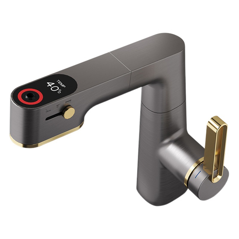 Uno por uno pistola de cobre gris lavabo grifo hogar lavabo de baño extraíble caliente y fría enjuague bucal ajustable grifo