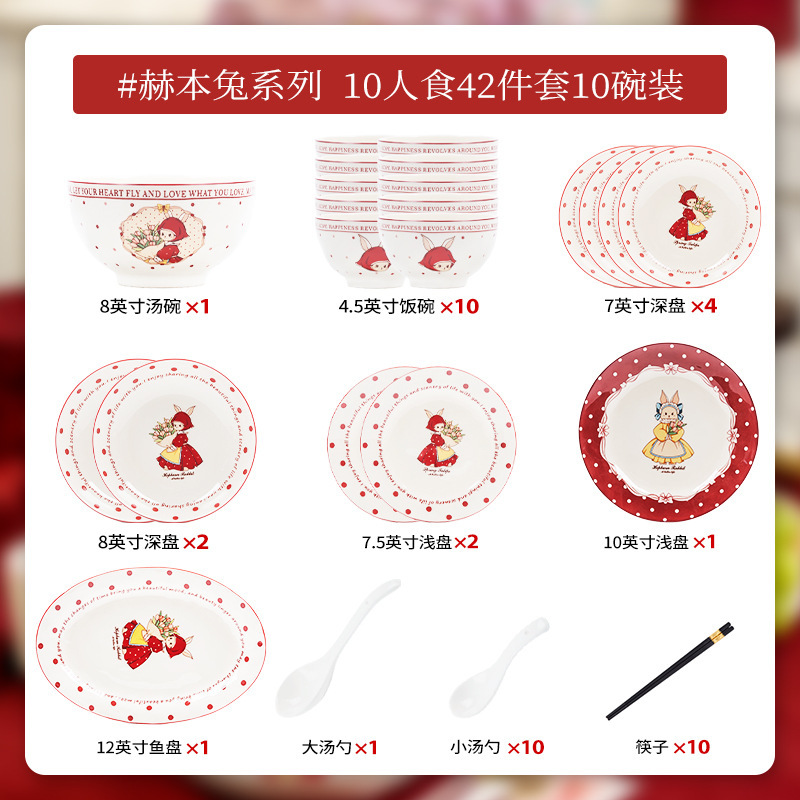 ウサギの碗の皿のセットの家庭用の2025新型のかわいい顔の値のご飯の碗の野菜の皿の高顔の値の調理器具|undefined