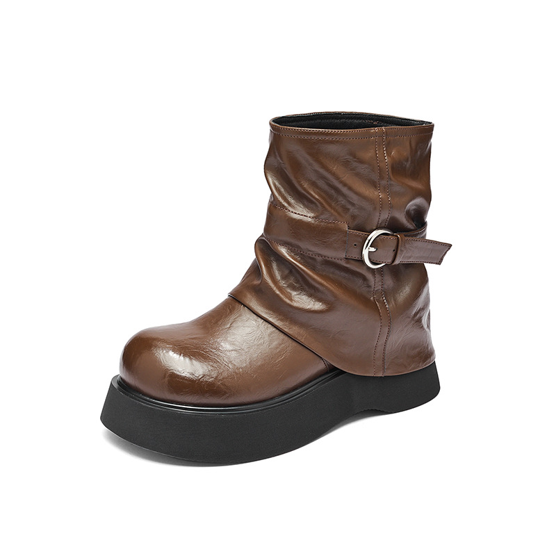 Augu Lion-Deng grueso botas Martin para mujeres 2025 nuevo otoño invierno Meirard botas cortas británicas de viento pila de pantalones botas