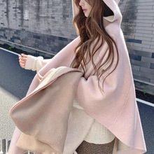 CallmeEar//【双面异色披肩】7%羊毛 拼色双面尼斗篷大衣女秋冬