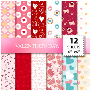 12 Pieces Per Pack Valentine's Day Small Floral Heart Cross-Border Hot-Selling Decorative Base Guka Handbook Material Paper