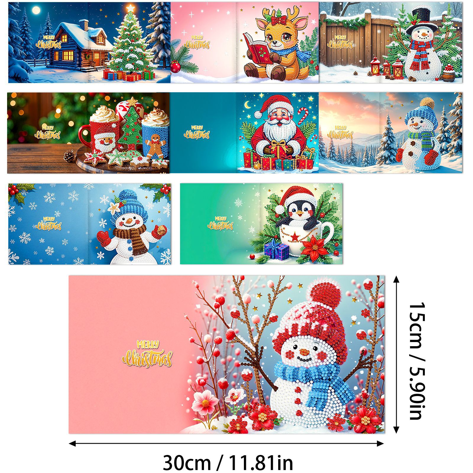 Explosiones transfronterizas de Navidad multiserie de tarjetas de felicitación puntuales hechas a mano 9 conjuntos de sobre de diamante 6 conjuntos de dibujos animados