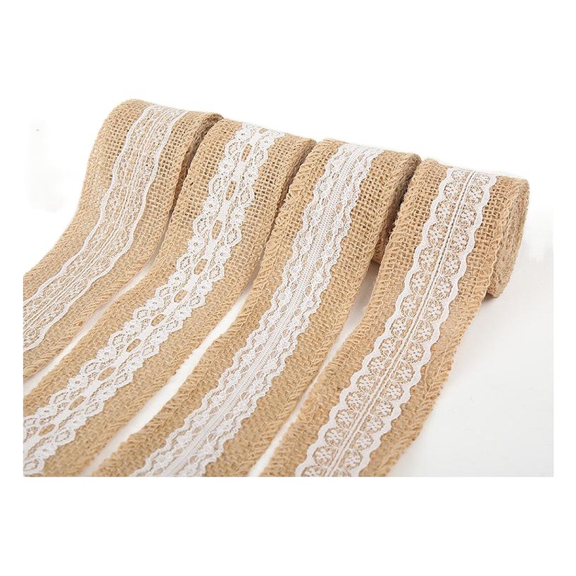 Rollo de lino de encaje DIY hecho a mano boda Navidad artesanía rollo de lino de encaje de lino cuerda de cáñamo