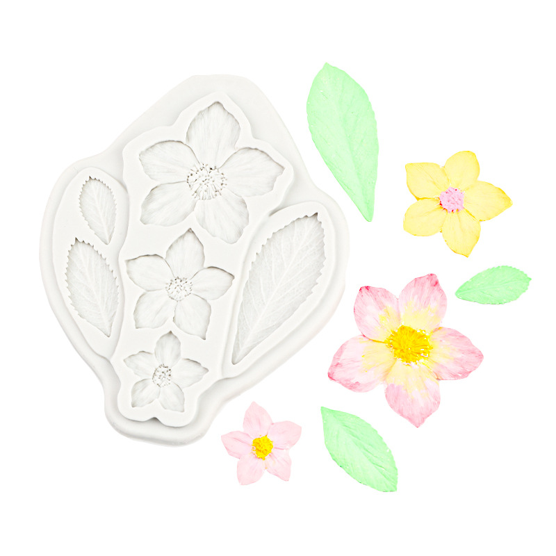 Flor fondant Frangipani Molde de silicona Decoración de pastel de hojas Mousse de chocolate Molde de fondant Molde de yeso de aromaterapia