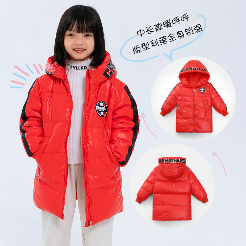 Niños y niñas de invierno con capucha engrosada cálida chaqueta de media longitud chaqueta de manga larga al por mayor