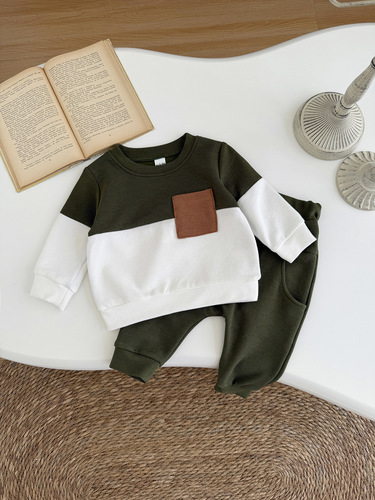 New Korean style ins children's wear and infant color matching suit for men and women's treasure round neck casual loose sports suit