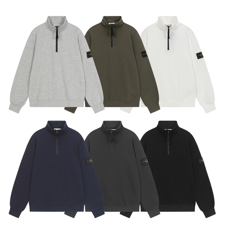 Cross-border in-stock SL stone badge logo half-zip pullover sweatshirt classic versatile terry top jacket