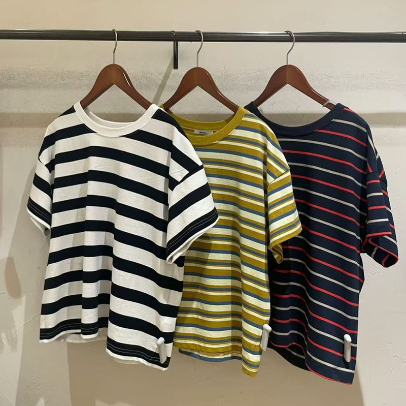 2025 Summer New Japanese Style Niko Jersey Style Cut Out Letters on the Back Contrasting Stripesd Short-Sleeved T-Shirt Tops for Women