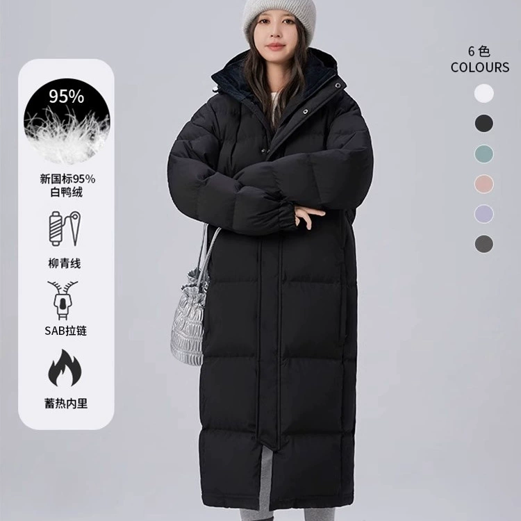 Морозостойкий пуховик из 90% белого утиного пуха для пар, свободного кроя, утягивающий, модный, зимний, средней длины, ниже колена, утолщенный, премиум-класса.