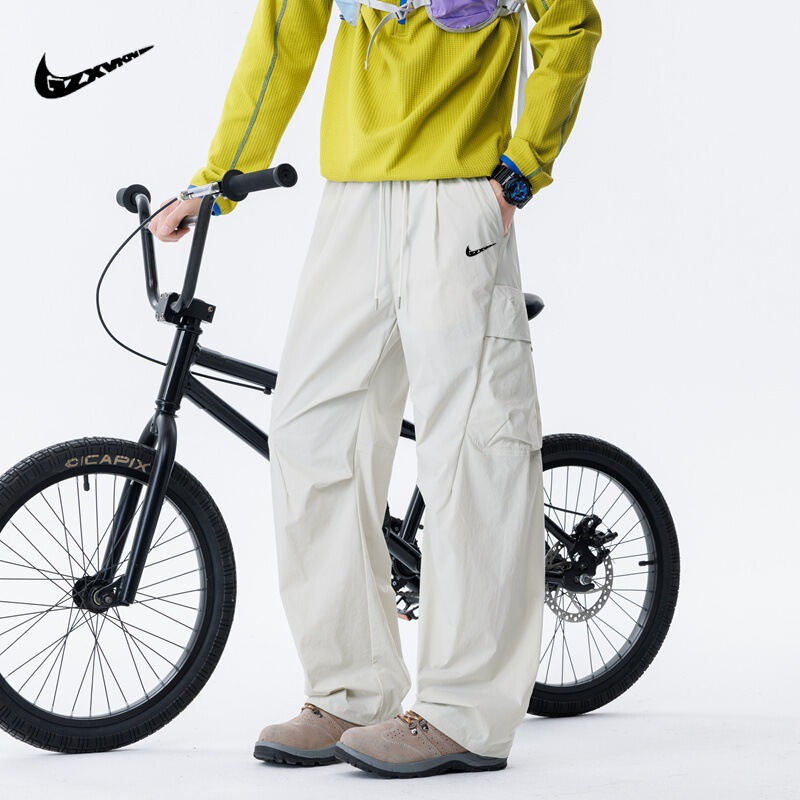 Men's Straight-Leg Cargo Pants, Spring/Summer Thin Loose-Fitting Paratrooper Casual Pants, American Style Trendy Multi-Pocket Wide-Leg Long Pants