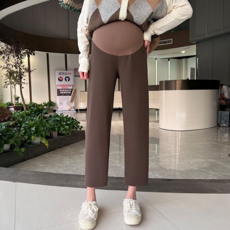 Maternity Pants Autumn Outerwear Plus Size Loose Wide-Leg Straight Maternity Knit Pants Autumn Winter Fleece Casual Granny Pants