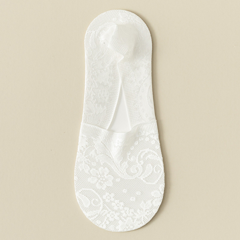 Calcetines de barco de corte profundo de encaje jacquard para mujer Calcetines de barco invisibles absorbentes de sudor de primavera y verano Calcetines de barco bajos de corte bajo para mujer