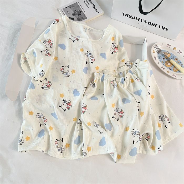 Venta al por mayor transfronteriza de pijamas vietnamitas verano femenino dibujos animados coreanos dulce y lindo estudiante estampado cuello redondo nube algodón estilo ins