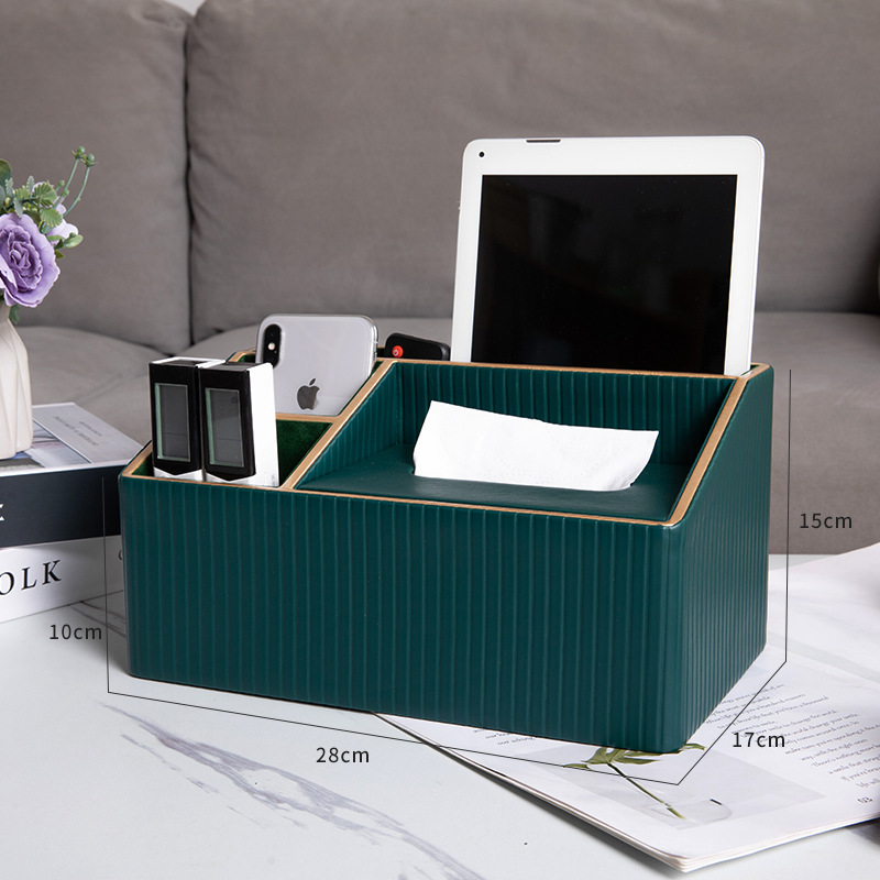 Caja de tejido de cuero del hogar Luz de lujo sala de estar Hotel comercial multi-función caja de tejido impresión caja de almacenamiento de control remoto