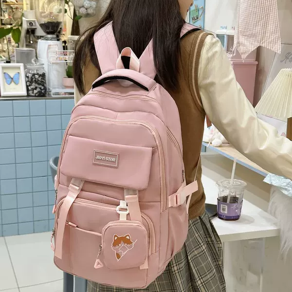 Korean-style ins schoolbag for female middle school students, large-capacity simple solid color backpack for junior high, high school, and college students, unisex