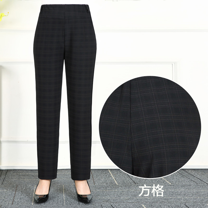 Autumn and Winter Middle-aged Women's Pants Straight Stretch Middle-aged Mother's Women's Plaid Pencil Pants/Leggings