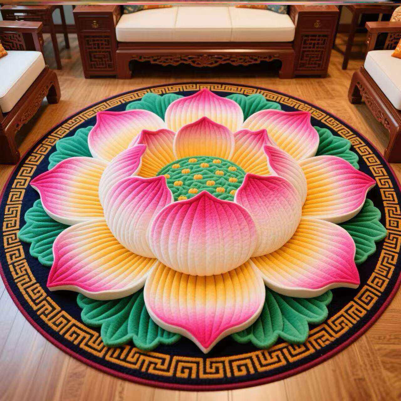 Nueva alfombra de sala de estar de loto chino, alfombra de mesa de té familiar de gran área, alfombra de cama de dormitorio fácil de cuidar