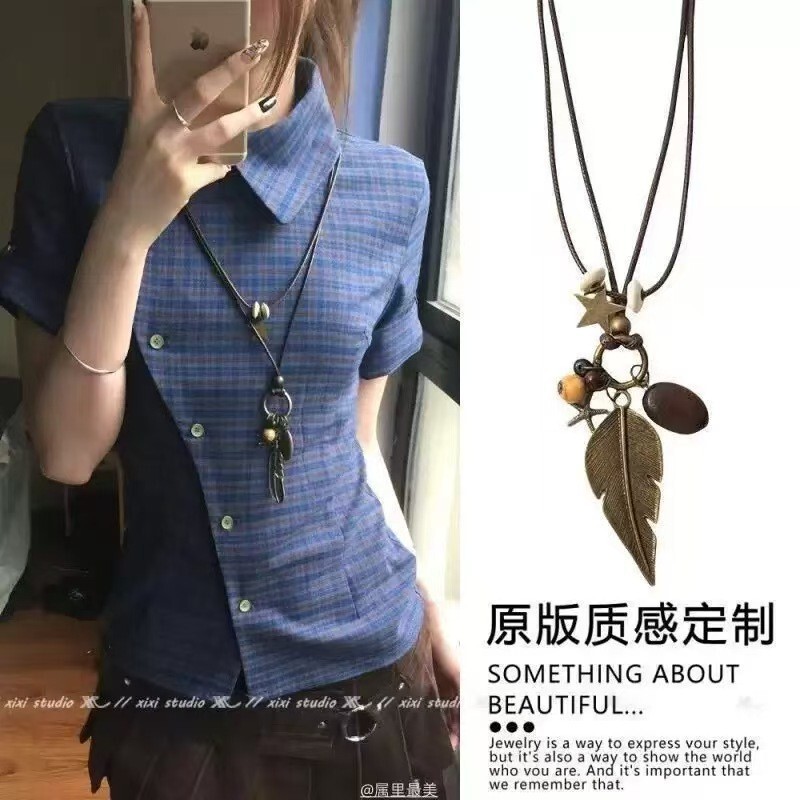 Sweet and Cool Retro Vintage Bowknot Metal Necklace Ethnic Style Bohemian Simple Versatile Long Circular Pendant