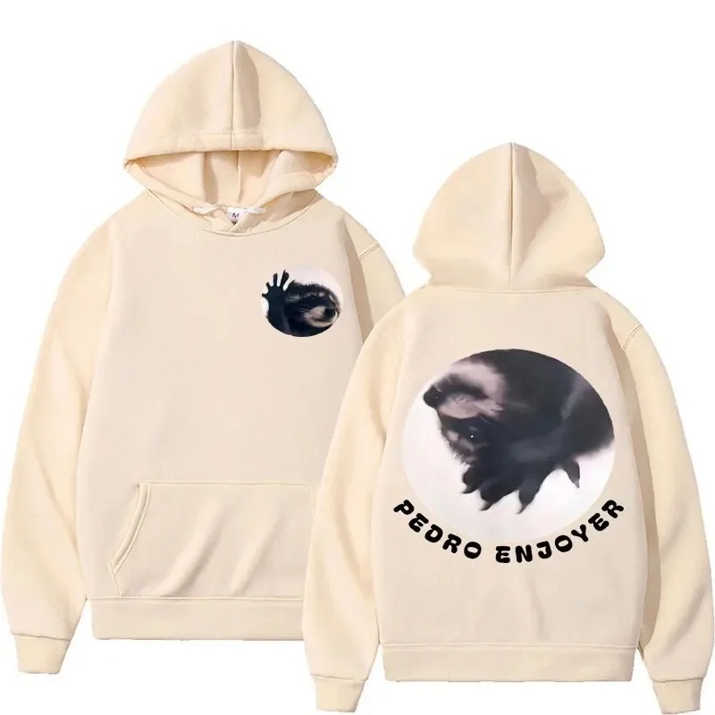 Bailando mapache Pedro divertido emoji sudadera con capucha para hombres y mujeres retro casual lana cómoda sudadera