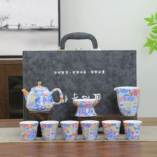 珐琅彩茶具套装陶瓷功夫茶具茶壶盖碗礼盒家用办公伴手礼logo晚辈
