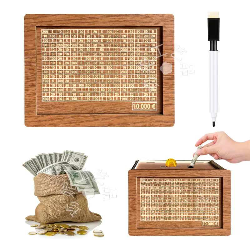 Money Box with Counter家居质柜台美元存钱罐儿童礼物木制工艺品